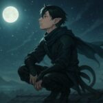 ネバーランドの星空を見上げる忍装束の青年が、屋根の上で静かに問いを抱く姿